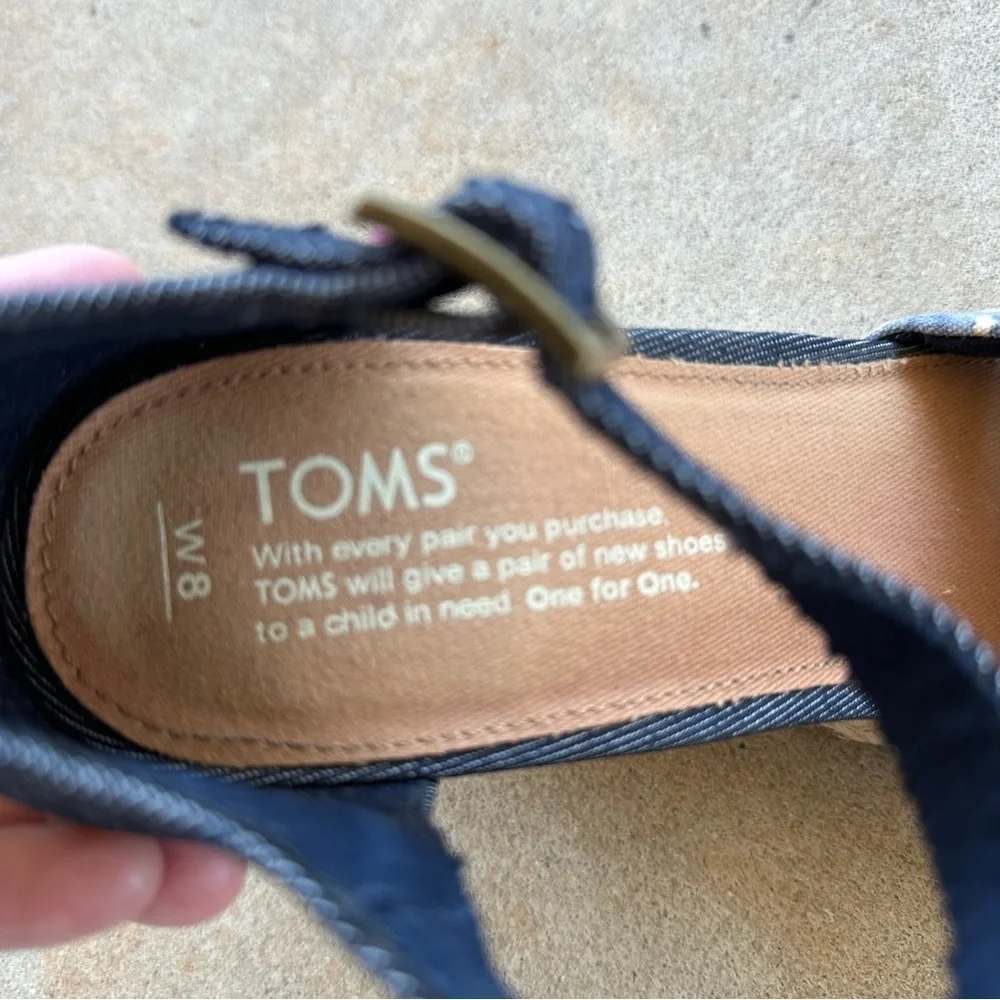 TOMS Sienna Navy Batik Stripe/Denim Espadrilles Sandals Size 8